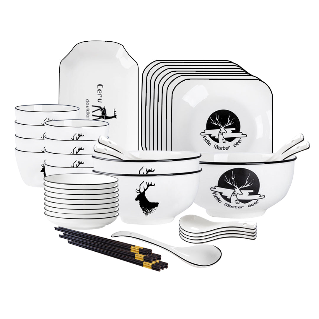 White Antler Printed Ceramic Dinnerware Set of 28