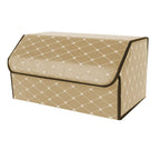 Leather Car Boot Foldable Trunk Cargo Organizer Box Beige/Gold Stitch Large