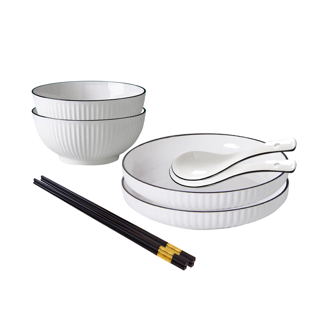 White Japanese Style Ceramic Dinnerware Set of 4