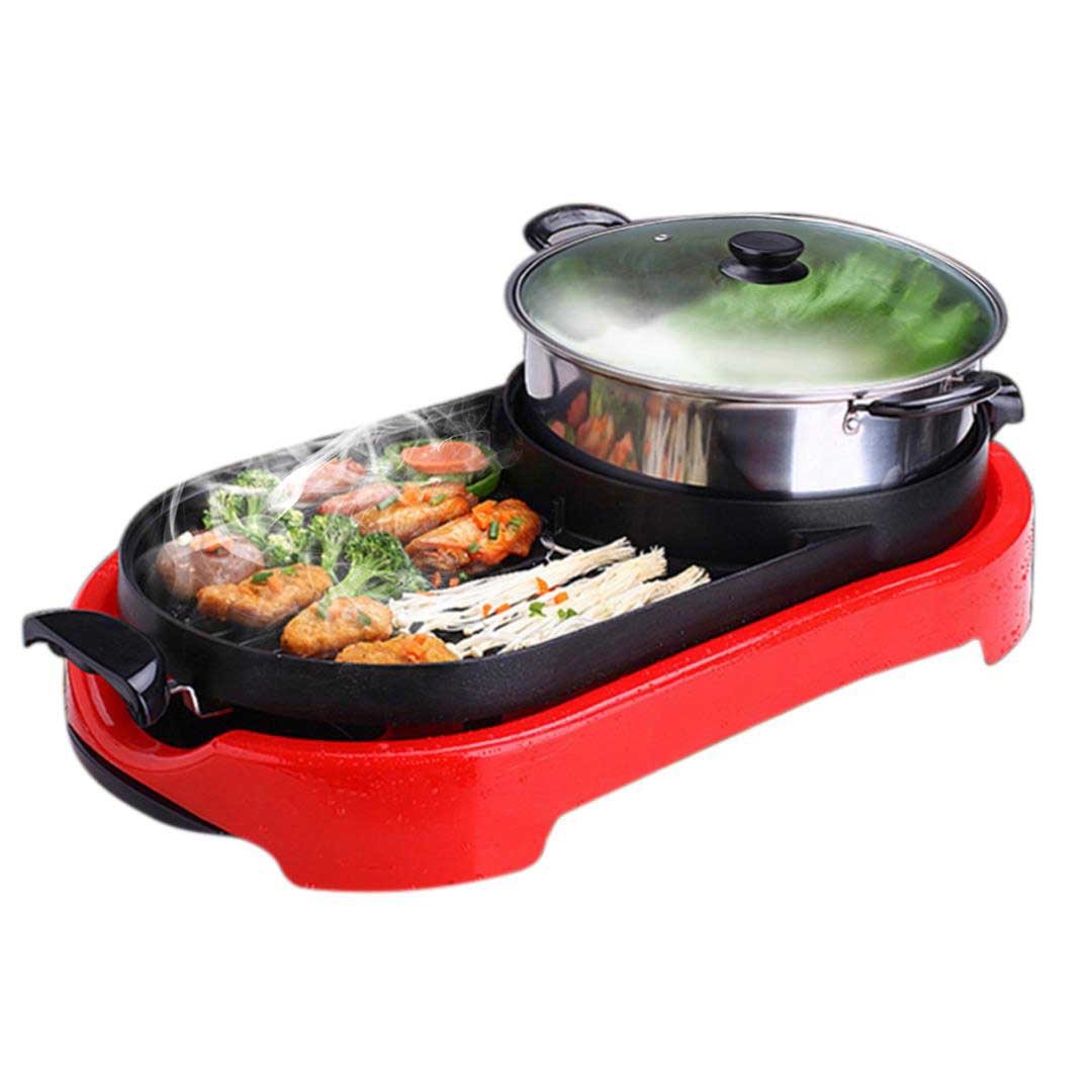 2 in 1 Electric BBQ Grill and Hotpot Red
