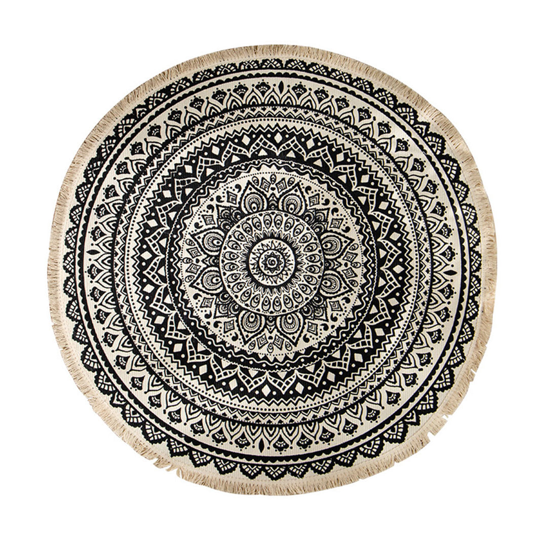 Black Carpet Soft Linen Bohemian Non-Slip Round Rug