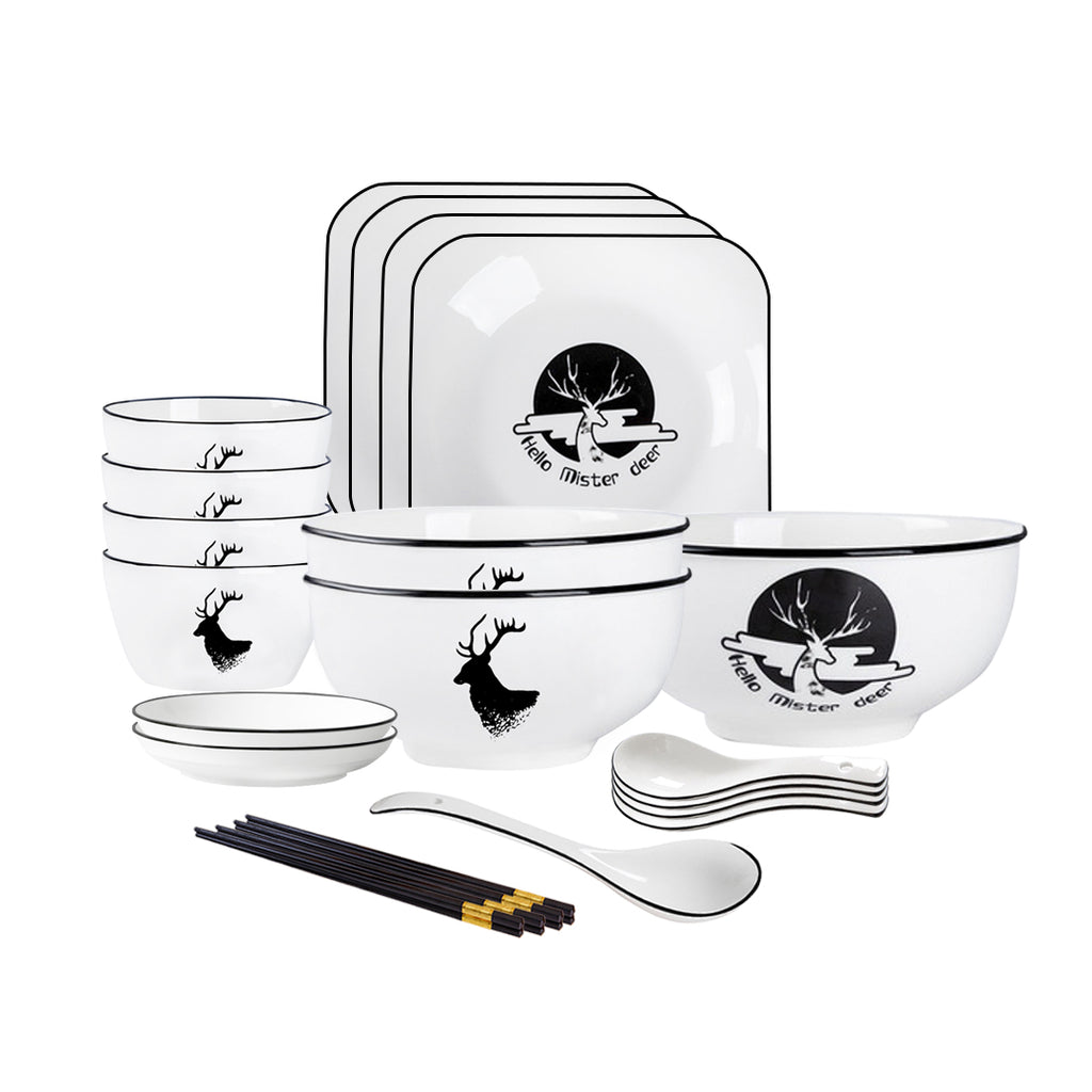 White Antler Printed Ceramic Dinnerware Set of 13