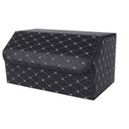 Leather Car Boot Foldable Trunk Cargo Organizer Box Black/Gold Stitch Large