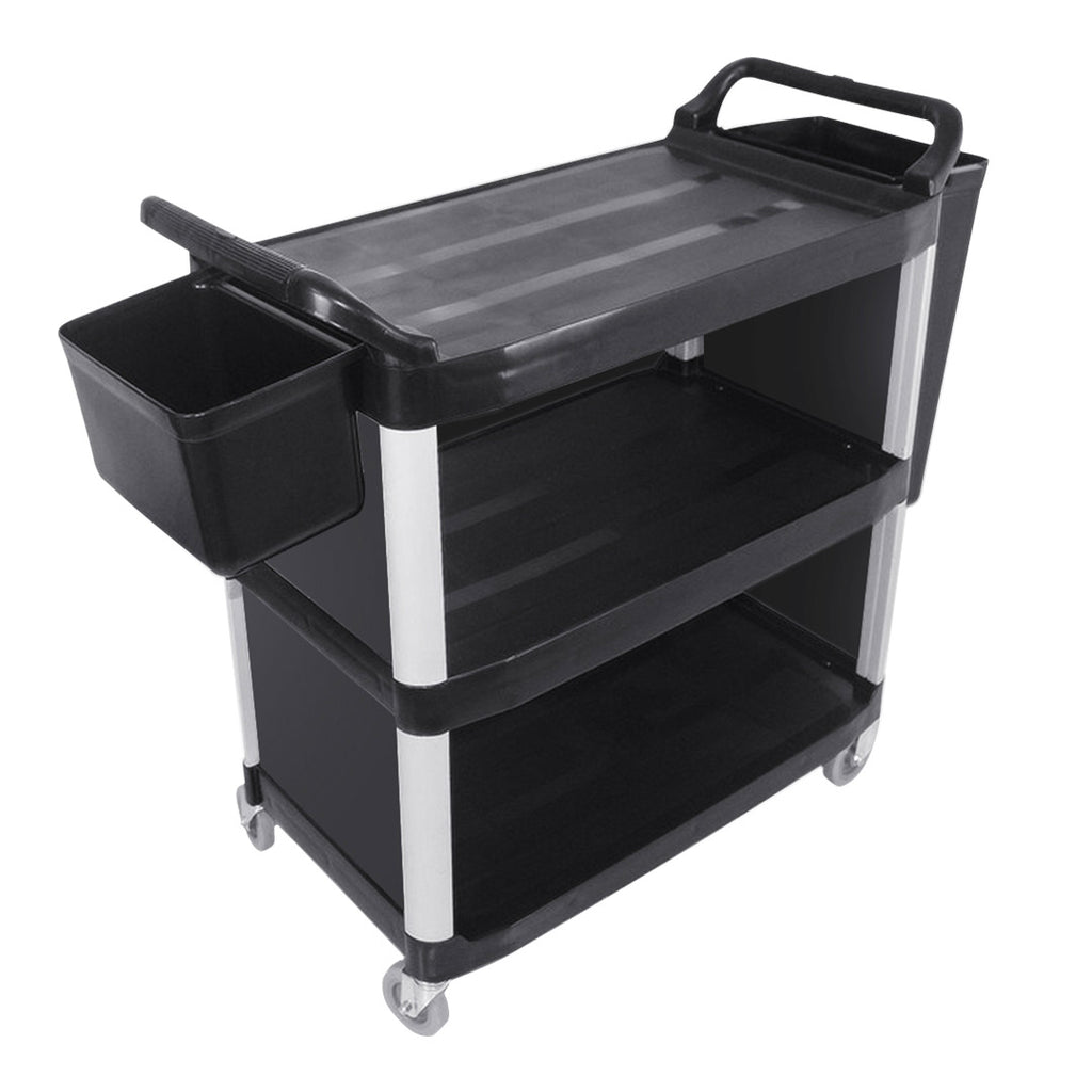 3 Tier Covered Utility Cart Black with Bins