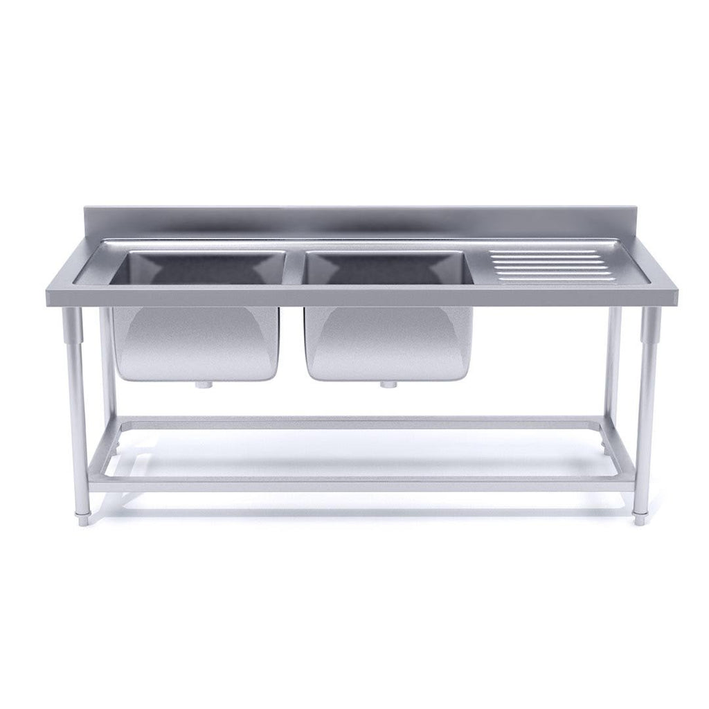 Commercial Stainless Steel Left Dual Sink Work Bench 160*70*85cm