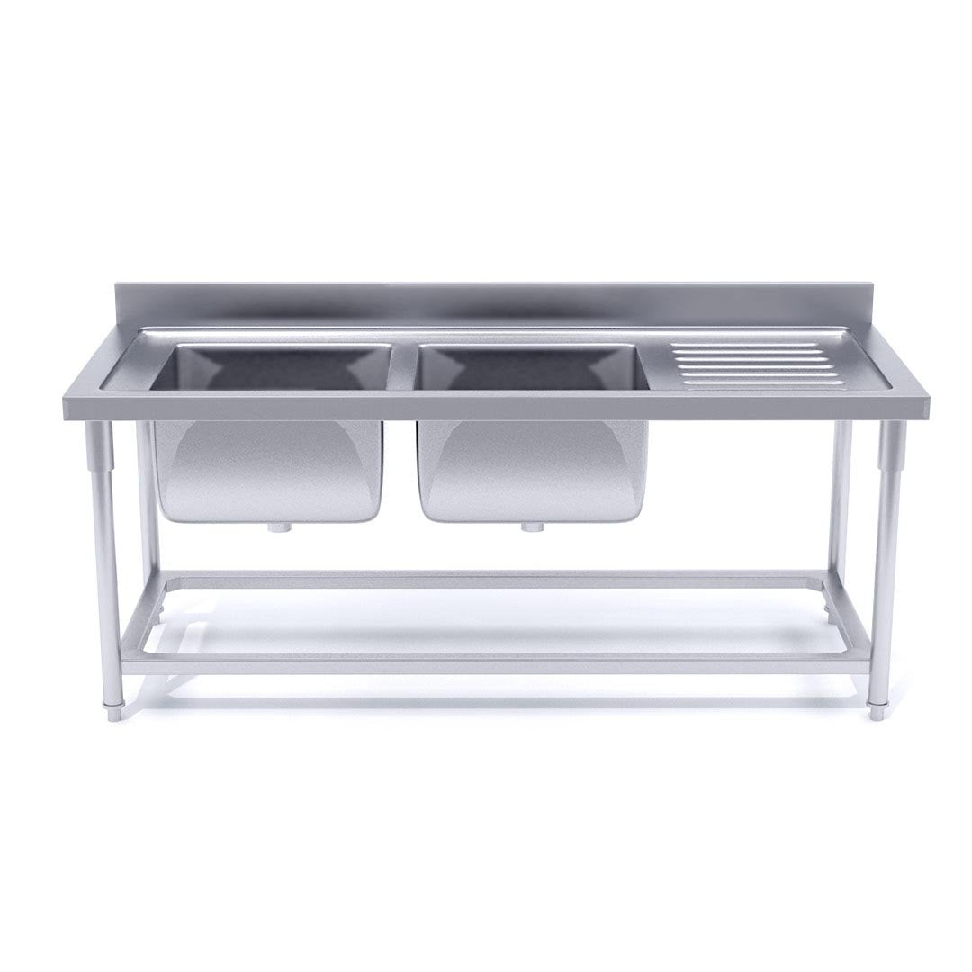 Commercial Stainless Steel Left Dual Sink Work Bench 160*70*85cm