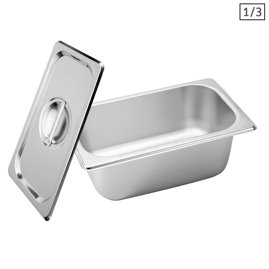 Gastronorm GN Pan Full Size 1/3 GN Pan 10cm Deep Stainless Steel Tray with Lid