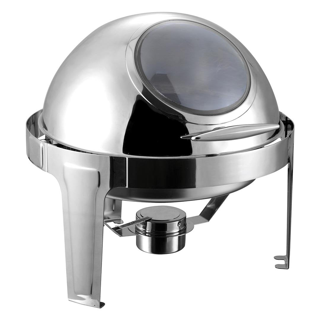 6L Round Stainless Steel Food Warmer with Glass Roll Top