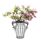 Clear Glass Flower Vase with 6 Bunch 4 Heads Artificial Silk Magnolia denudata Set