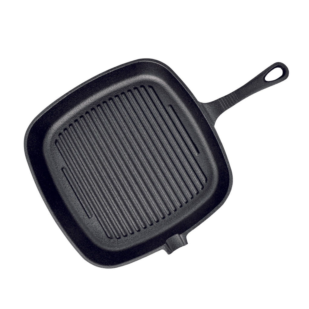 SOGA 23.5cm Square Ribbed Cast Iron Frying Pan with Handle