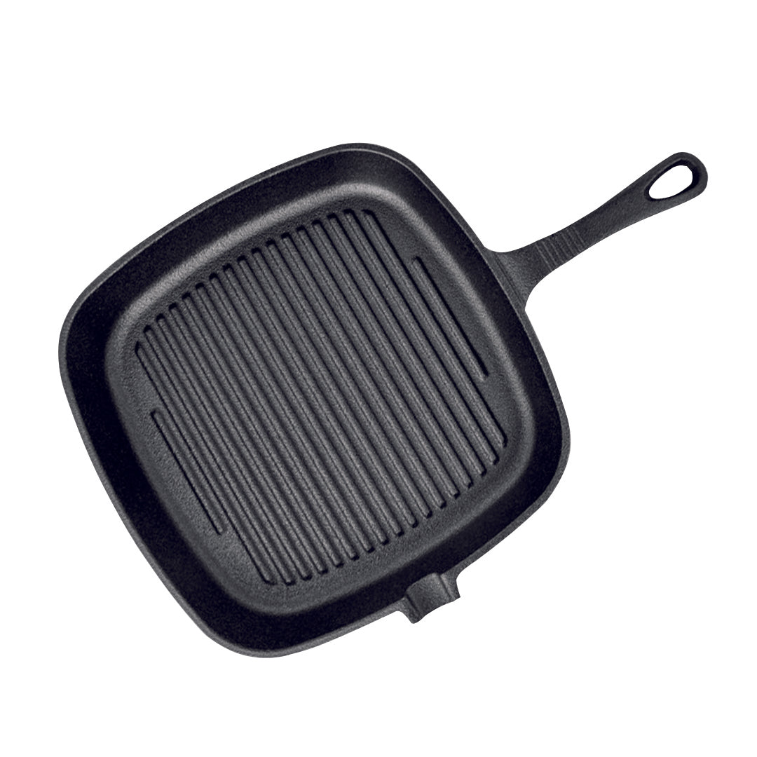 SOGA 23.5cm Square Ribbed Cast Iron Frying Pan with Handle