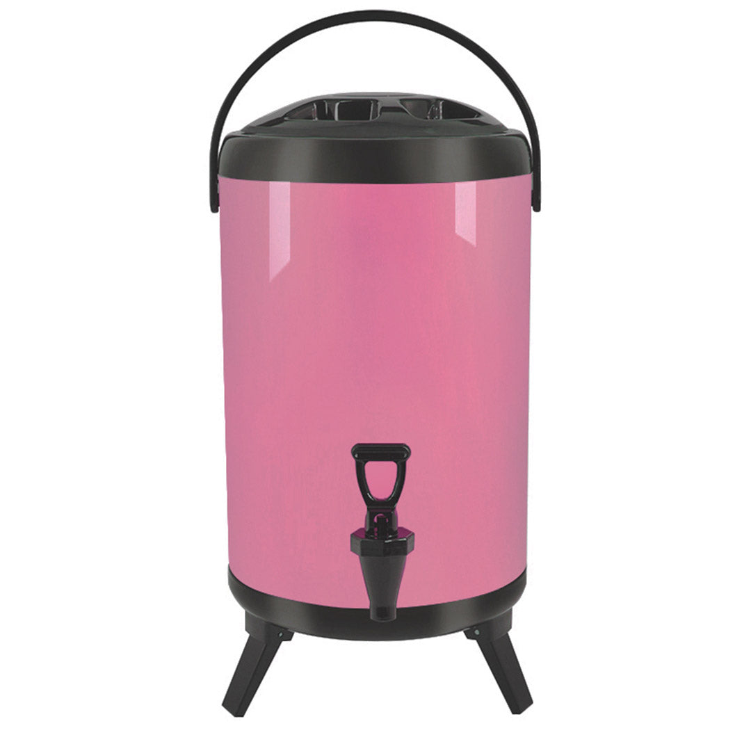 14L Stainless Steel Milk Tea Barrel with Faucet Pink
