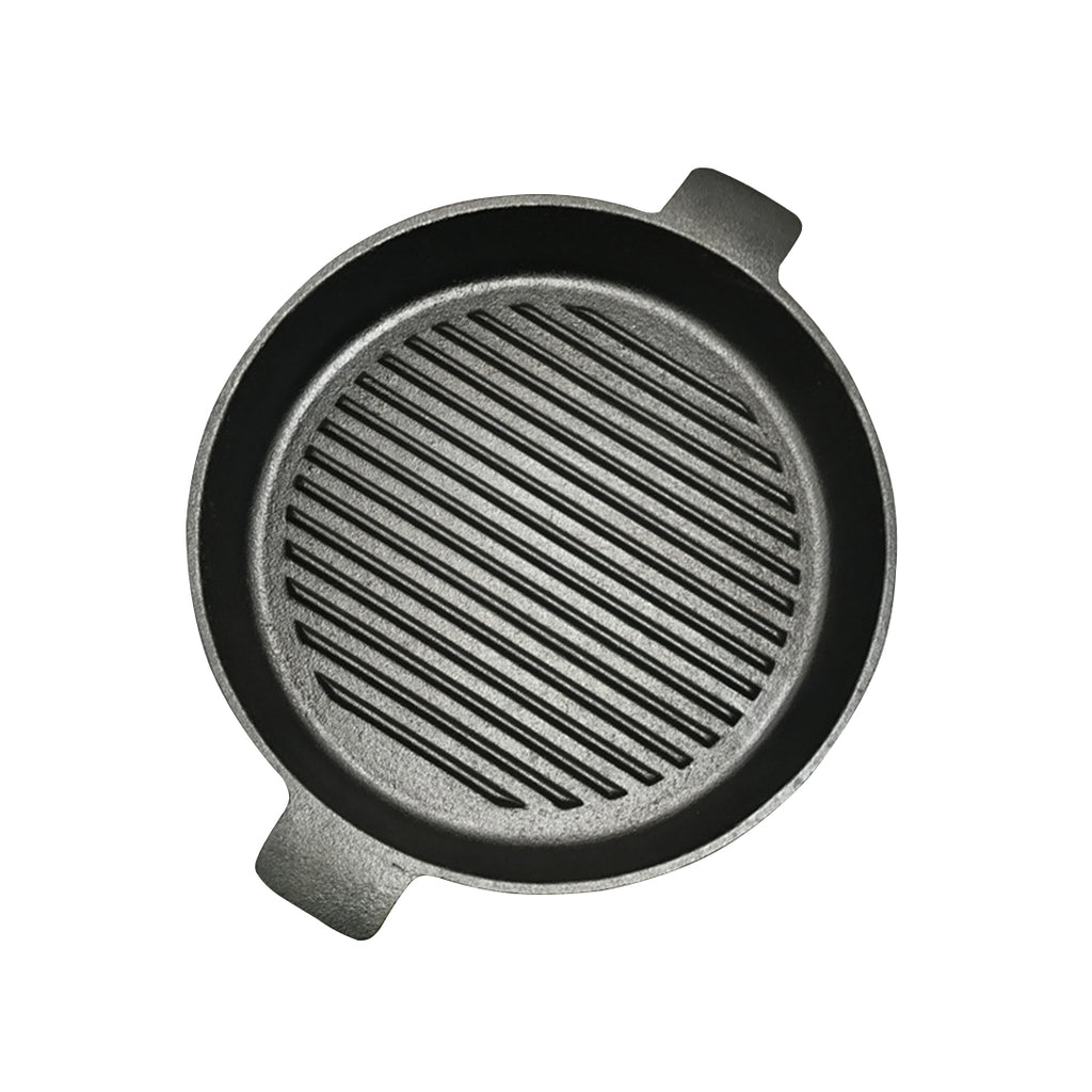 SOGA 25cm Round Ribbed Cast Iron with Handle