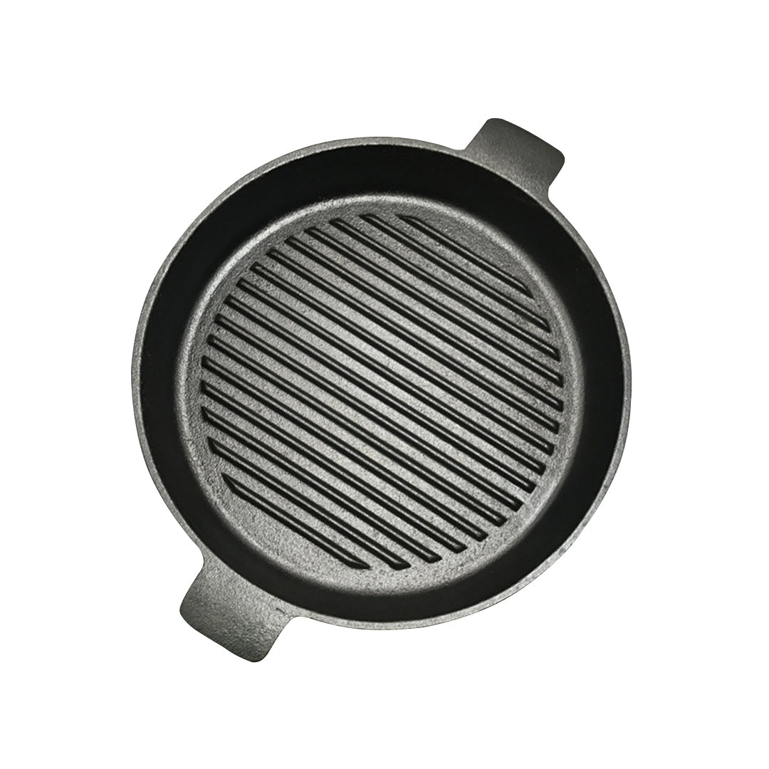 SOGA 25cm Round Ribbed Cast Iron with Handle