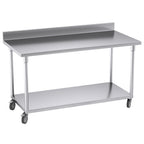 150cm Commercial Kitchen Stainless Steel Work Bench with Backsplash and Caster Wheels