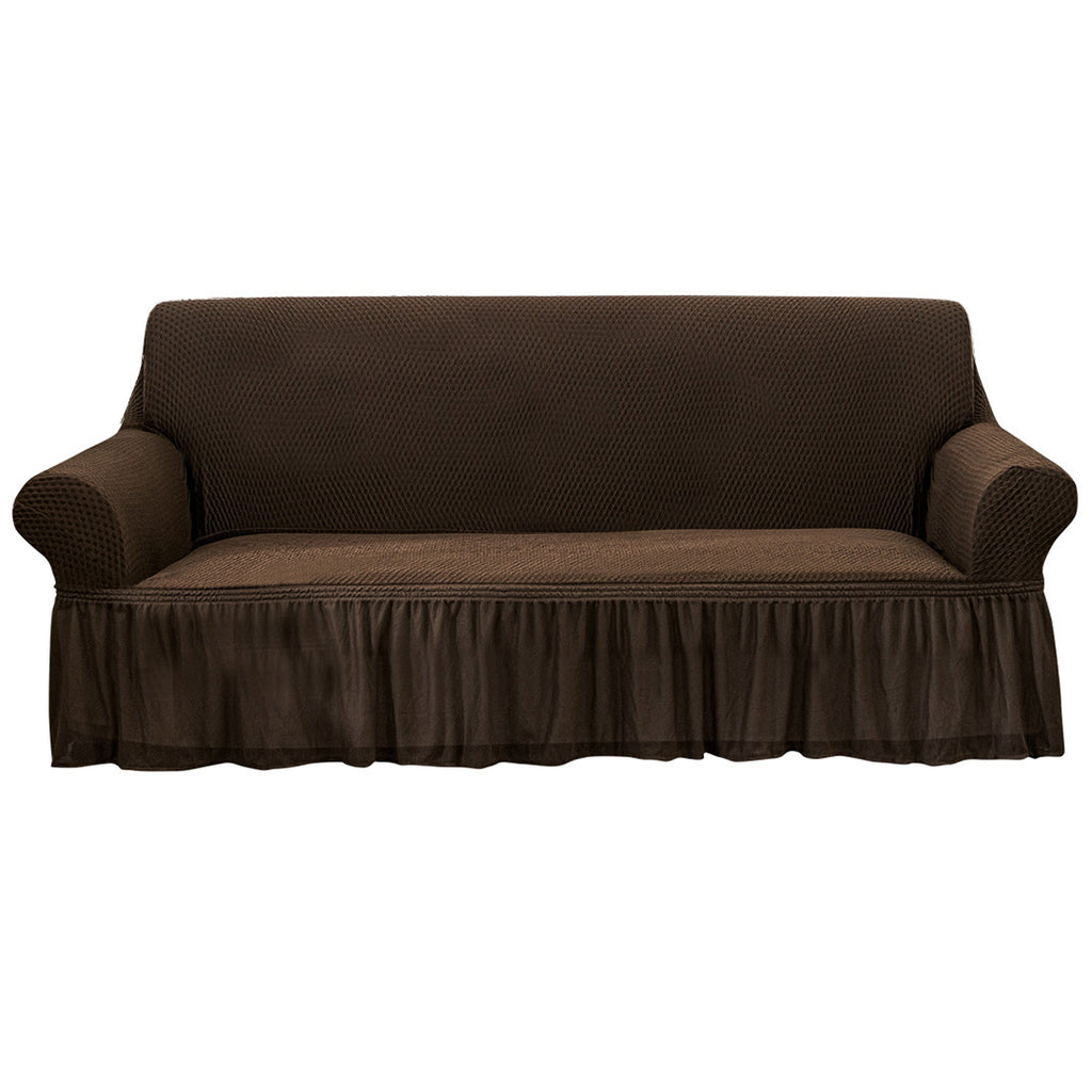 Coffee Colored 4- Seater Sofa Cover with Ruffled Skirt