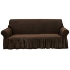 Coffee Colored 4- Seater Sofa Cover with Ruffled Skirt