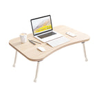 Beige Foldable Study Bed Table Adjustable Portable Desk Stand With Notebook Holder