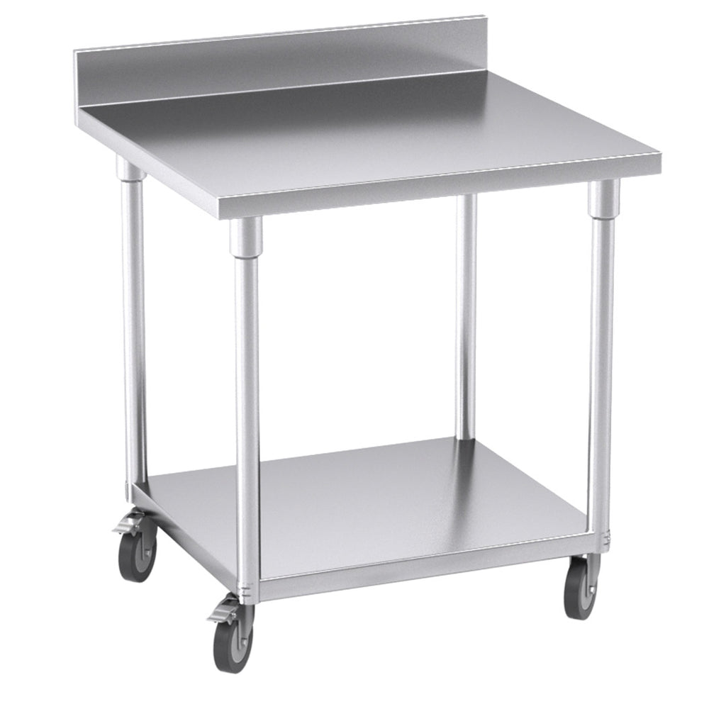 80cm Commercial Kitchen Stainless Steel Work Bench with Backsplash and Caster Wheels
