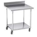 80cm Commercial Kitchen Stainless Steel Work Bench with Backsplash and Caster Wheels