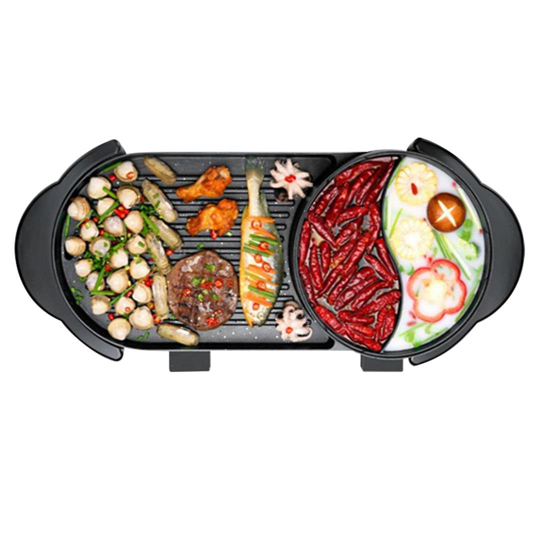 2 in 1 Electric Non-Stick BBQ Grill and Hotpot with Division