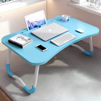 Blue Foldable Study Bed Table Adjustable Portable Desk Stand With Notebook Holder and Cup Slot