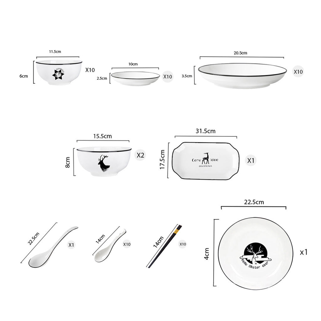 White Antler Printed Ceramic Dinnerware Set of 34
