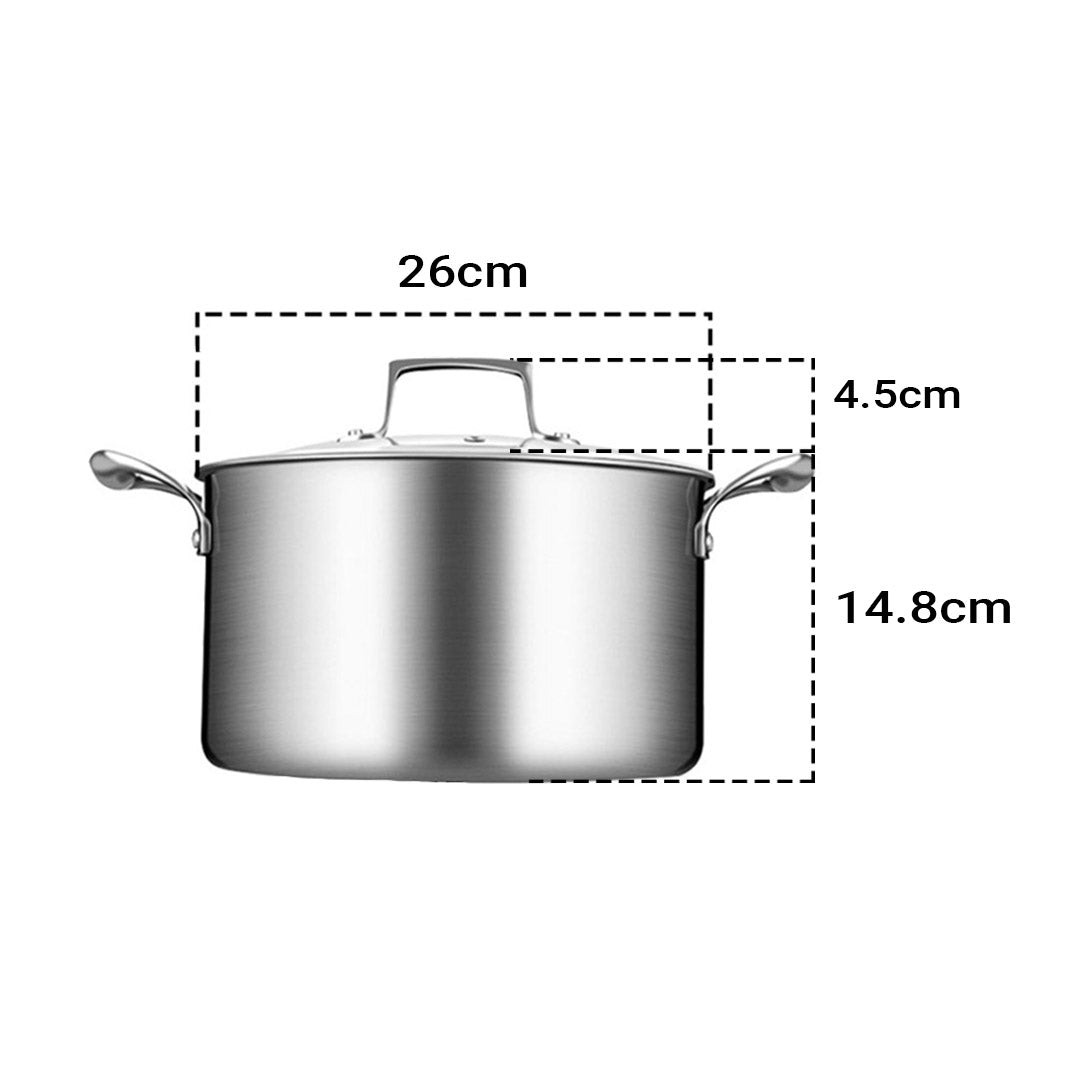 26cm Stainless Steel Soup Pot with Glass Lid