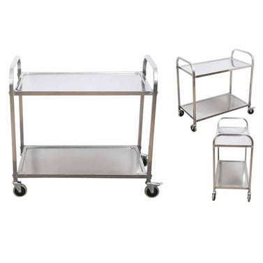 2 Tier Stainless Steel Utility Cart 95x50x95cm Large
