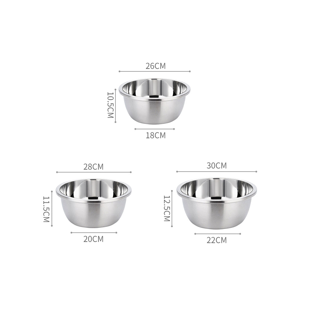 SOGA 3Pcs Polished Stainless Steel Mixing Bowl