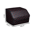 Leather Car Boot Foldable Trunk Cargo Organizer Box Black/Red Stitch Medium