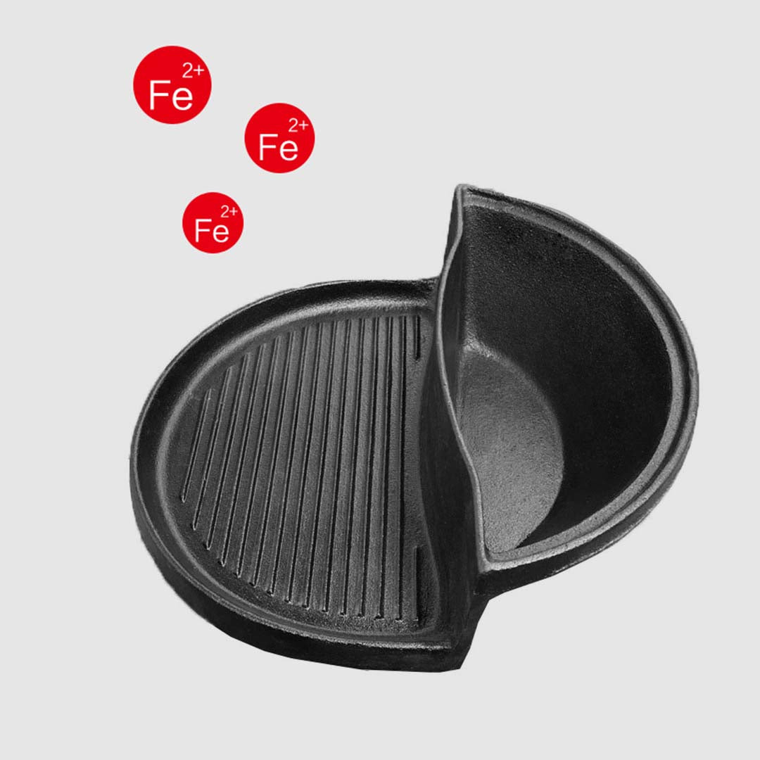 2 in 1 Cast Iron Ribbed Skillet and Steamboat