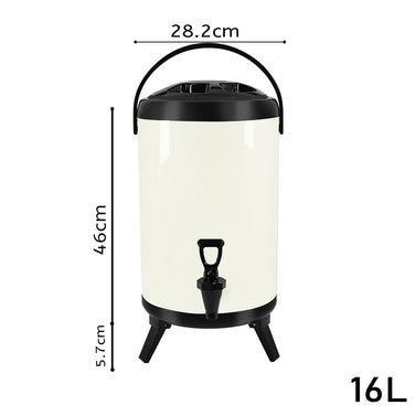 16L Stainless Steel Milk Tea Barrel with Faucet White