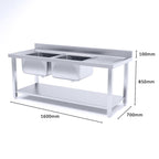 Commercial Stainless Steel Left Dual Sink Work Bench 160*70*85cm