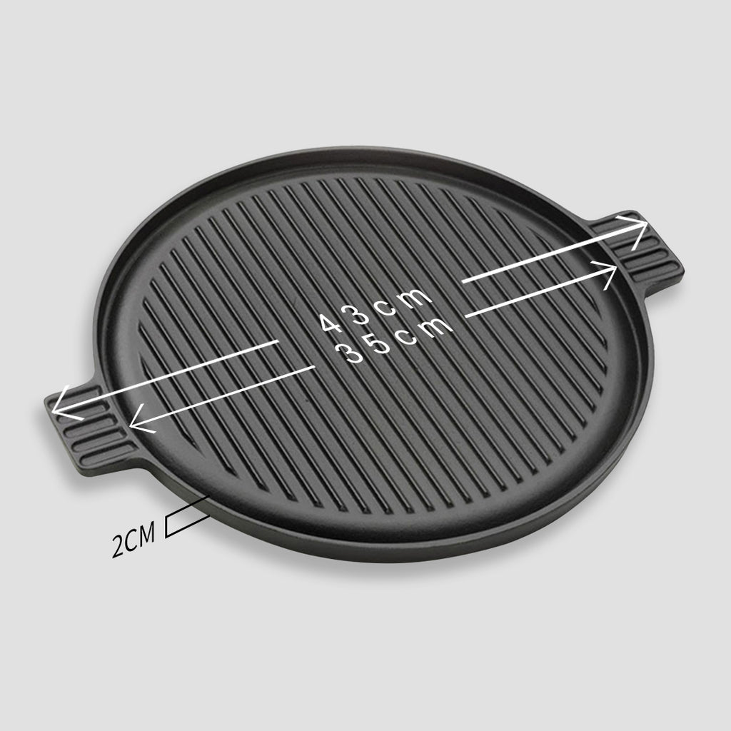 SOGA 43cm Round Ribbed Cast Iron Frying Pan with Handle