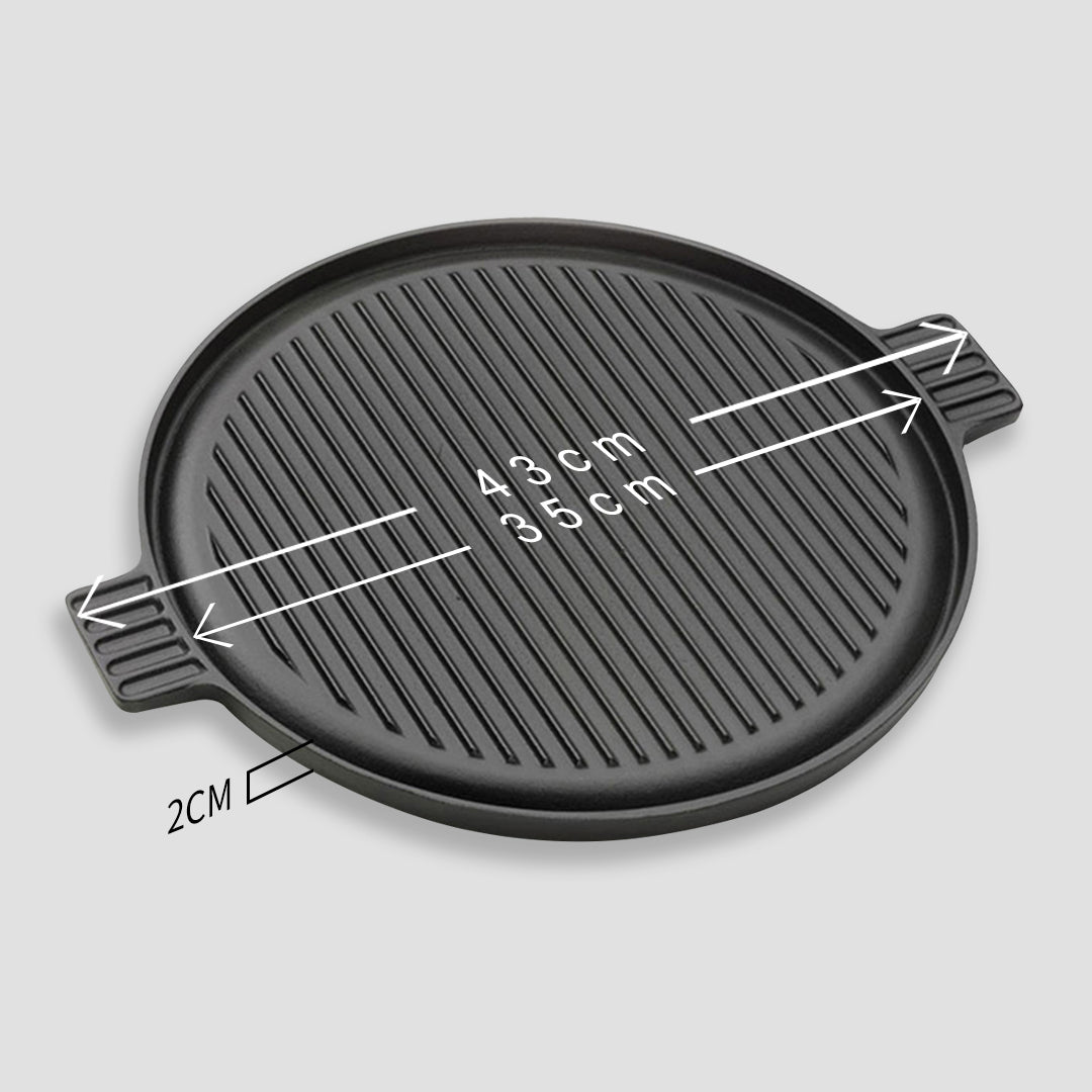 SOGA 43cm Round Ribbed Cast Iron Frying Pan with Handle
