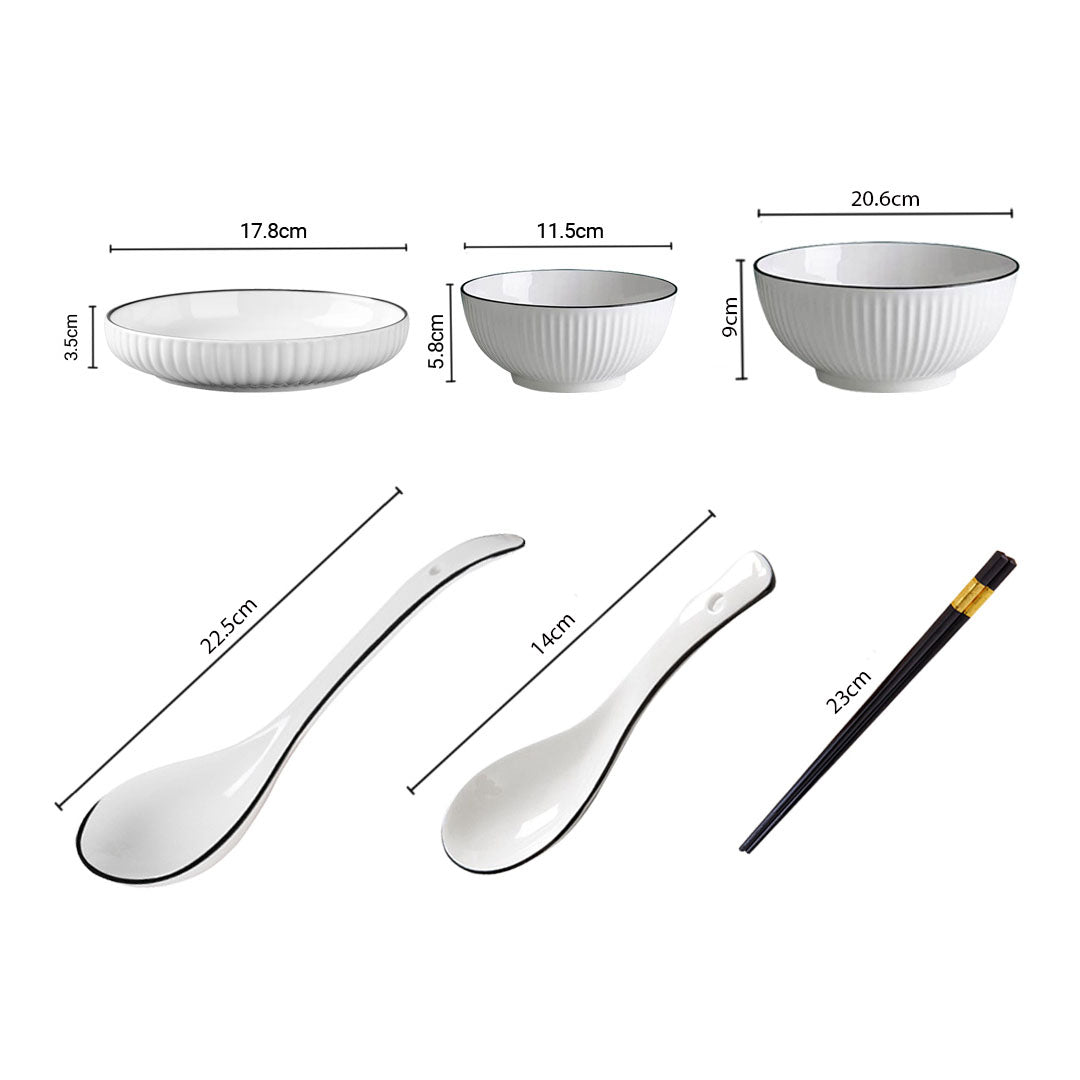 White Japanese Style Ceramic Dinnerware Set of 7