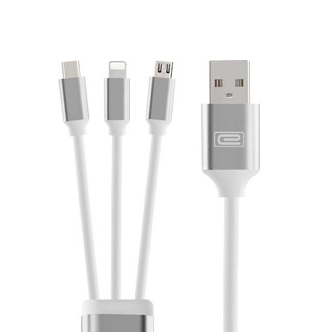 3 in 1 1.2M High Speed Charging Data Cable Silver