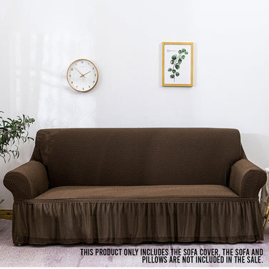 Coffee Colored 4- Seater Sofa Cover with Ruffled Skirt