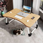 Walnut Foldable Study Bed Table Adjustable Portable Desk Stand with Notebook Holder