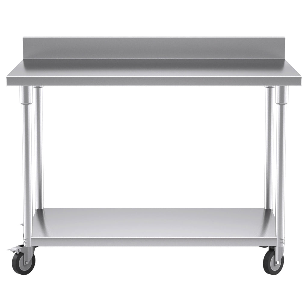 120cm Commercial Kitchen Stainless Steel Work Bench with Backsplash and Caster Wheels