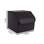 Leather Car Boot Foldable Trunk Cargo Organizer Box Black/Red Stitch Small