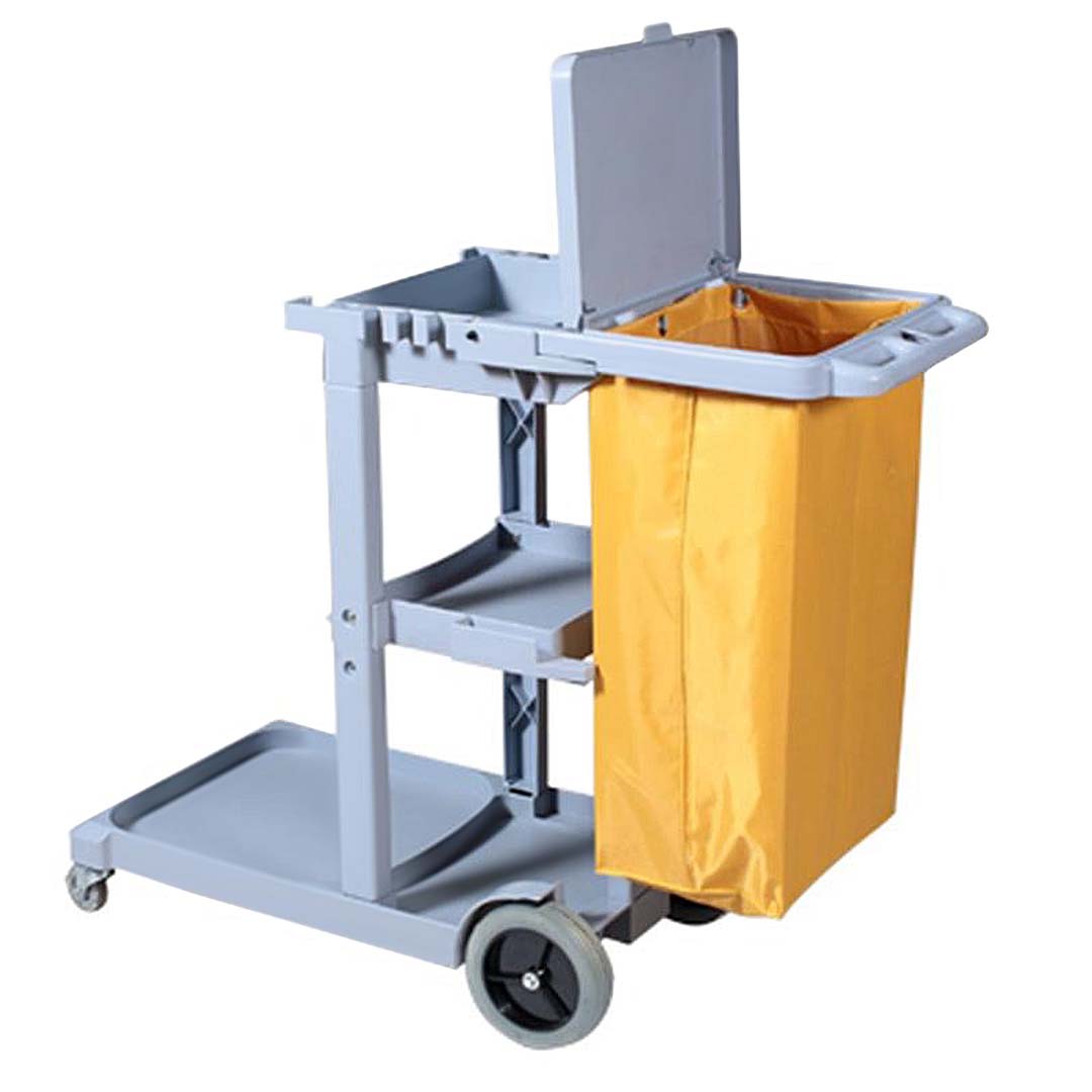 3 Tier Multifunction Janitor Cart and Bag with Lid Blue