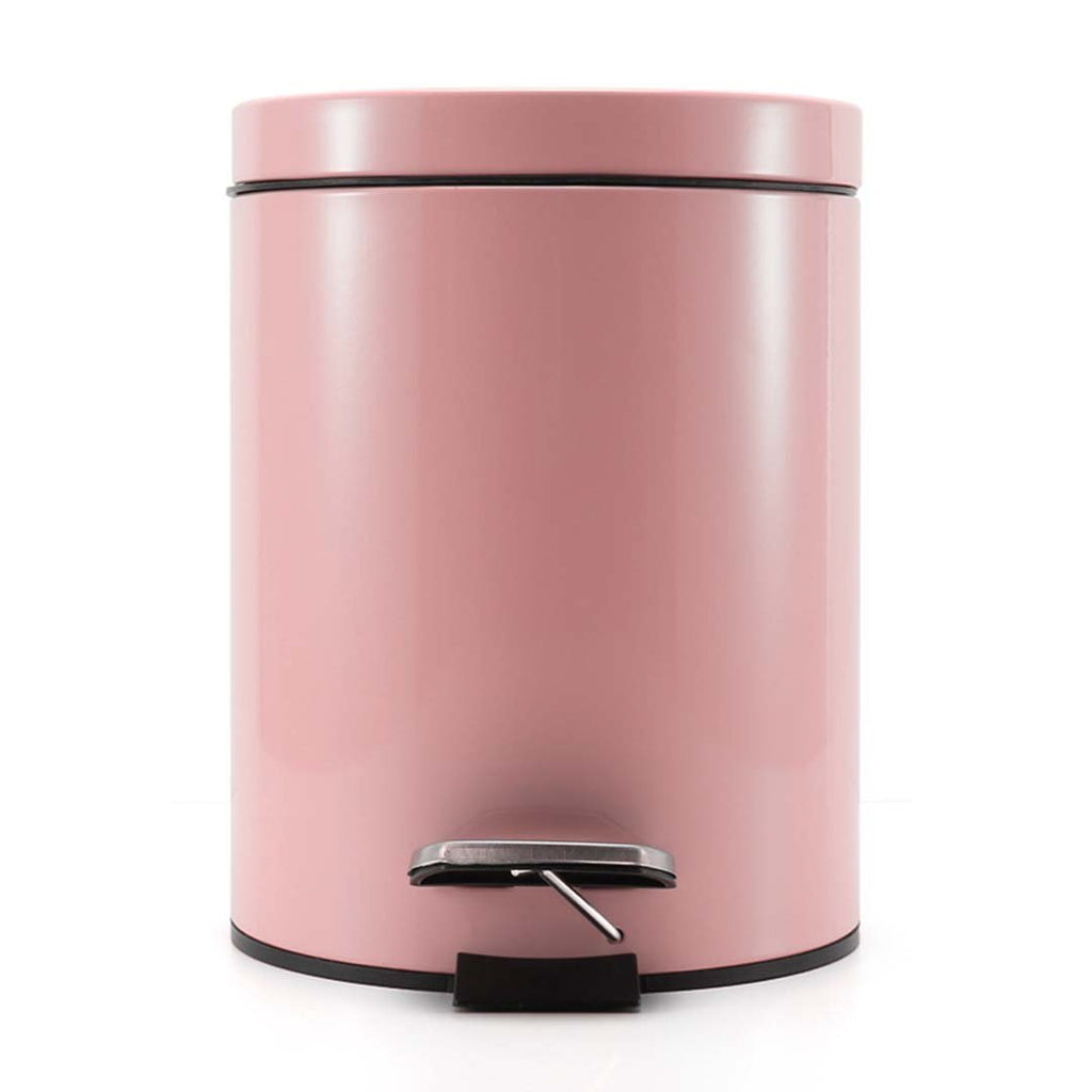 Foot Pedal Stainless Steel Trash Bin Round 7L Pink