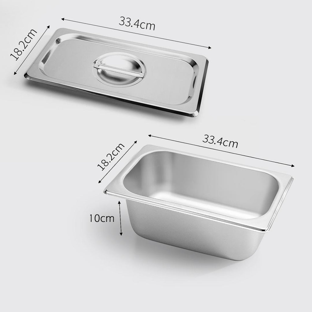 Gastronorm GN Pan Full Size 1/3 GN Pan 10cm Deep Stainless Steel Tray with Lid