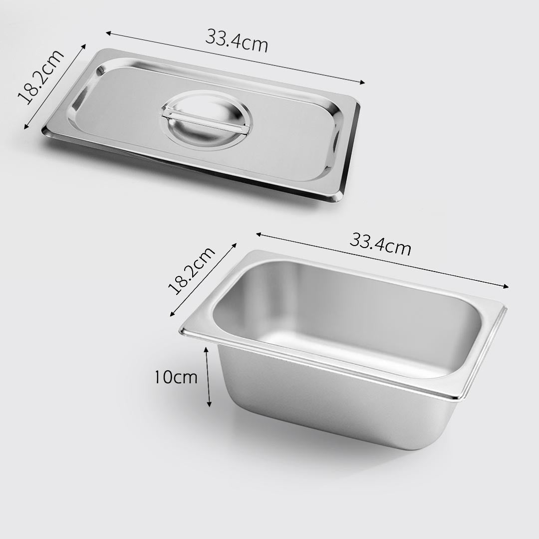 Gastronorm GN Pan Full Size 1/3 GN Pan 10cm Deep Stainless Steel Tray with Lid
