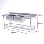 Commercial Stainless Steel Left Dual Sink Work Bench 160*70*85cm