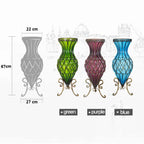 67cm Green Glass Floor Vase and 12pcs Pink Artificial Flower Set