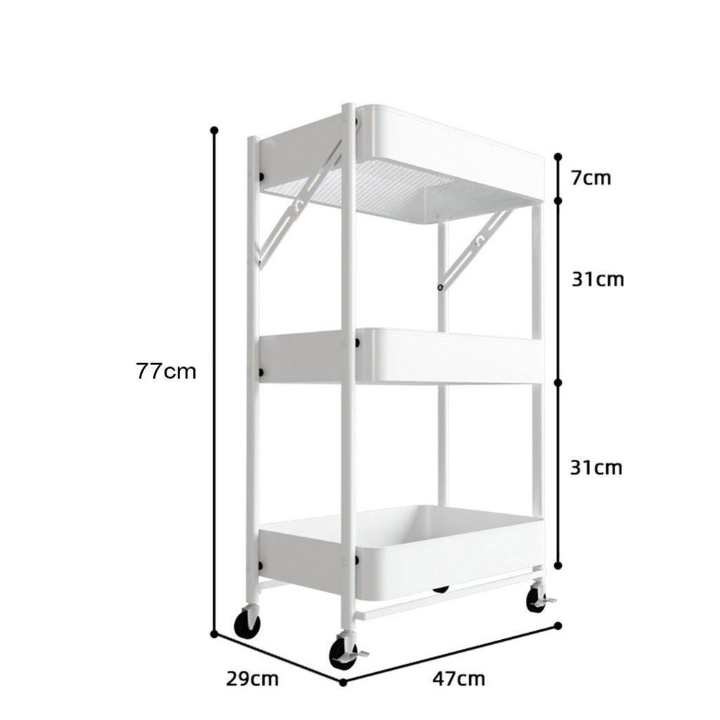 3 Tier Steel White Foldable Kitchen Cart