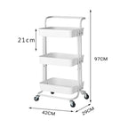 3 Tier Steel White Movable Kitchen Cart